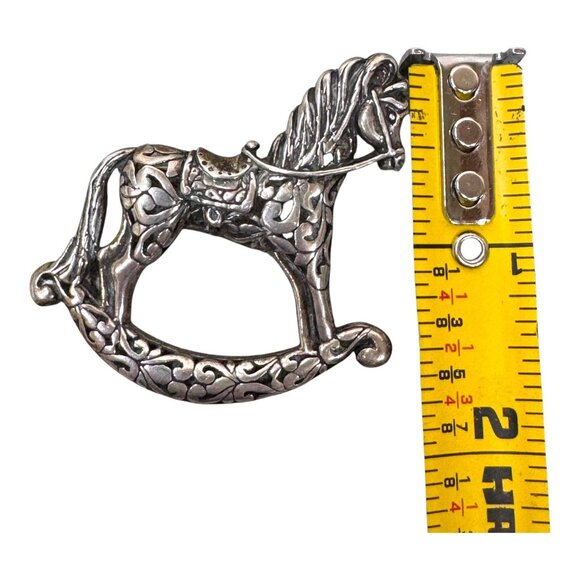 Vintage Sterling Silver J Claire 925 Rocking Horse Carousel Filagree Brooch Pin - Picture 5 of 6